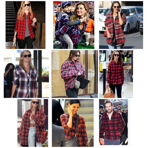 Old Navy red blue flannel classic button down plaid shirt sz M 100% cotton - Picture 10 of 11